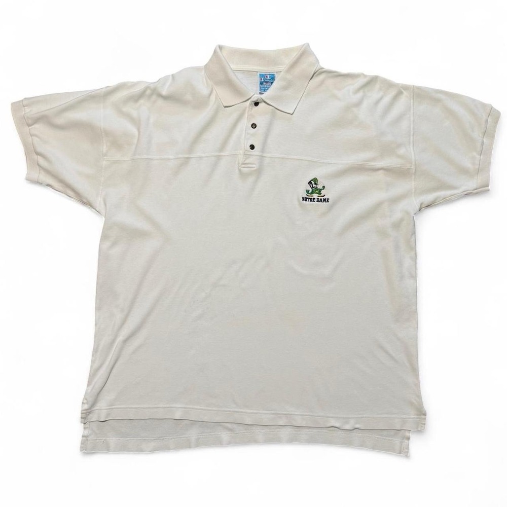 Vintage 90s White Champion Notre Dame Fighting Irish NCAA Football Polo T-Shirt